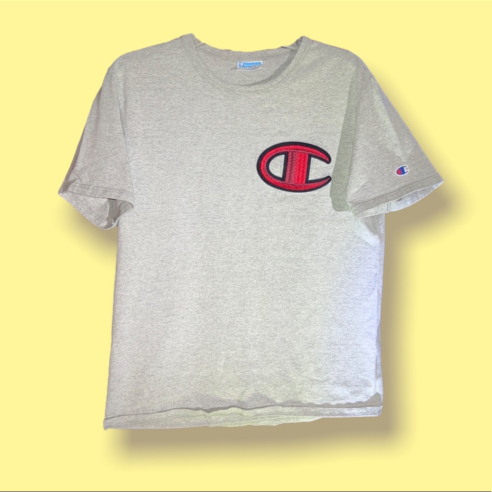 Gray Champion Patch T-shirt, Size Medium.